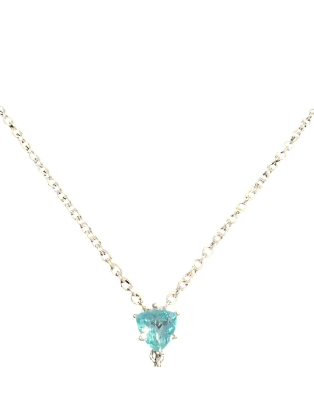 Silver Tone Necklace W/ Blue Rhinestone Cascading Chandelier Pendant (6338) - Picture 3 of 4